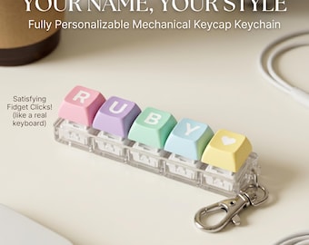 Portachiavi con tasti meccanici personalizzati, tastiera clicky pastello, accessorio per borsa antistress, ciondolo con nome personalizzato