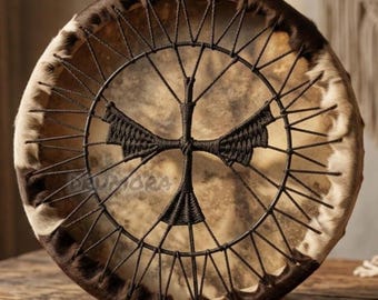 Falcon Style Shamanic Drum 16” Handmade Cowhide Frame Drum – Sound Healing, Meditation, Spiritual Instrument