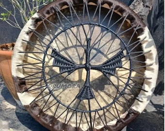 Falcon Style Shamanic Drum 16” Handmade Cowhide Frame Drum – Sound Healing, Meditation, Spiritual Instrument