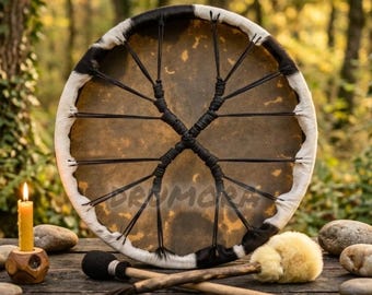 16” handgjord shamantrumma i kohud – ramtrumma för meditation, ljudhealing och rituell användning