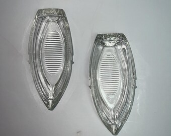 Vintage Clear Glass Canoe Ashtray 6" (Set of 2) Made in USA Pat D124322