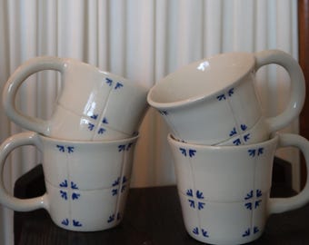Hand-Painted Mug, Ceramic Coffee Cup, Delft-Tile Inspired (8-10oz)