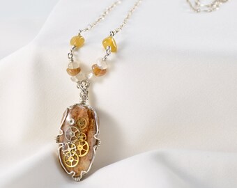 Steampunk Beach Stone Necklace