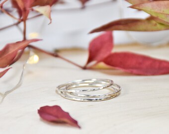 Silver Stacking Rings- Slender Textured Band