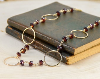 Garnet and 14kt Gold Fill Necklace and Earring Set