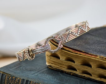 Mens' Wire Wrapped Cuff Bracelet- Gold, Silver and Copper