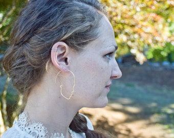 Solid 14kt Gold Face Earrings- Threader Style Hoops