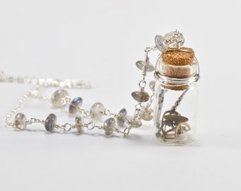 Tiny Bottle of Watch Gears Necklace