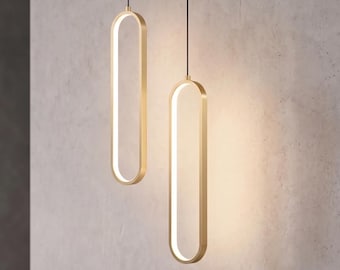 Lámpara colgante ovalada moderna dorada / Lámpara colgante LED nórdica de aluminio para cocina o bar