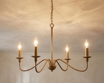 Modern Gold 4-Light Chandelier, Minimalist Metal Pendant Light, Contemporary Dining Room Ceiling Light, Kitchen Island & Foyer Fixture