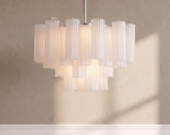 Italian Murano Style Glass Chandelier, White Vintage Ceiling Light, Retro Decor