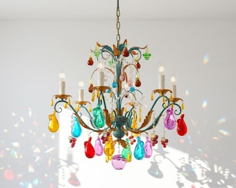 Lámpara de araña de cristal de Murano pintada a mano, estilo italiano, colorida lámpara de techo