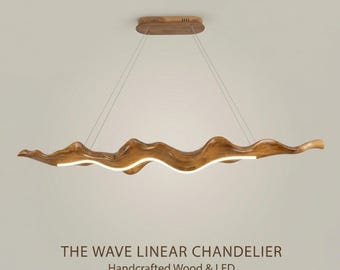 Wavy Wood Resin Pendant Light | Dimmable Modern Chandelier, Warm Ceiling Lamp