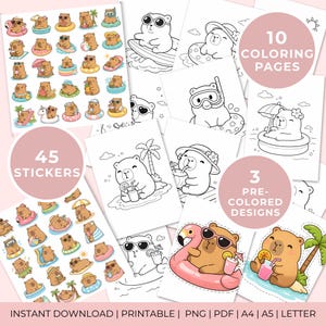 Puede incluir: Un conjunto de artículos imprimibles con temática de verano con osos de dibujos animados. Incluye 45 pegatinas, 10 páginas para colorear y 3 diseños precoloreados. Los osos se muestran en actividades de verano.