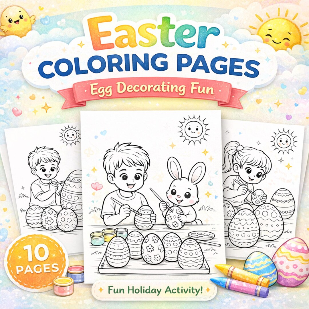 Easter Egg Coloring Pages for Kids | 10 Printable Activity Sheets (PDF ...