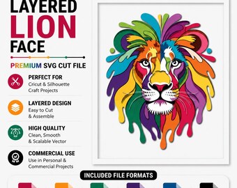 Lion Face SVG, Colorful Digital Art Cut File