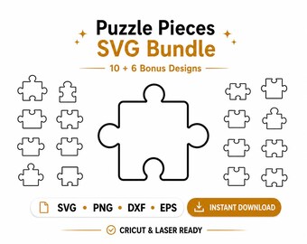Puzzle Pieces SVG Bundle, Jigsaw Puzzle Outline png dxf eps for Cricut
