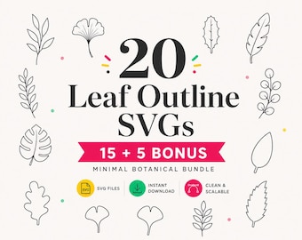 Leaf Outline SVG Bundle, Botanical Leaves SVG, Cricut Laser Cut Files