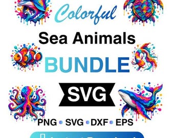 Colorful Sea Animals Bundle SVG PNG for Cricut Sublimation and DIY Crafts