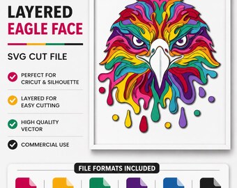 Eagle Face SVG Cut File, Eagle SVG, Colorful Eagle Design, Digital Download