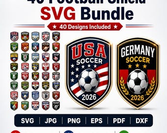 Football Shield SVG Bundle Soccer Logo PNG Cricut Sports Designs