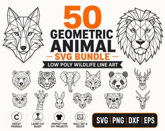 Geometric Animal SVG Bundle Low Poly Wildlife Line Art Svg Png Dxf