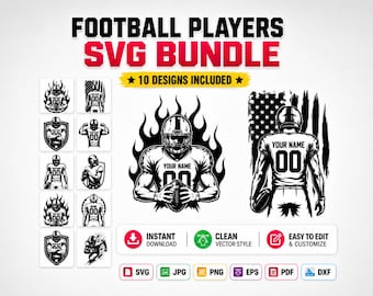 Football Player SVG Bundle, Football Player Clipart, Football PNG, American Football Cricut