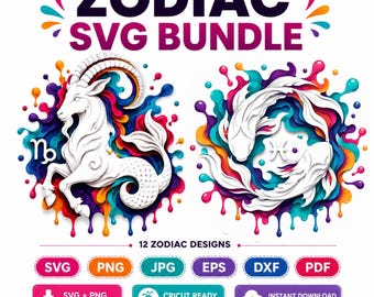 Zodiac SVG Bundle Watercolor Astrology PNG Cricut Sublimation Designs