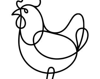 Hand Drawn Chicken Outline SVG, Farm Animal Single Line Art, Cutting Machine File