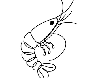 One Line Shrimp SVG, Minimalist Seafood, Modern Monoline Shrimp Design, Digital Download