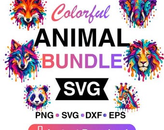 Colorful Animal Bundle SVG PNG | Wild Safari Jungle Animals Cricut Files