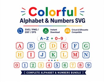 Colorful Alphabet ABC SVG Bundle png dxf eps Cricut Letters Numbers