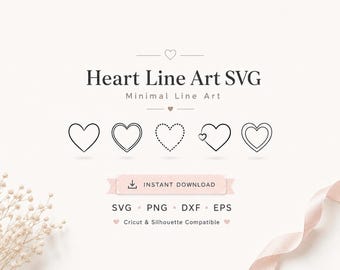 Heart Line Art SVG Bundle, Minimal Romantic Single Line Heart Design