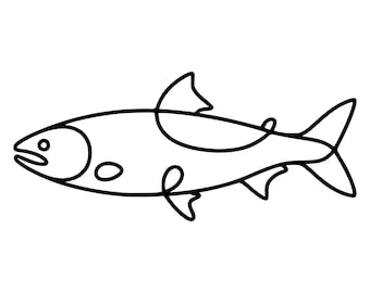 Minimalist Salmon SVG, One Line Art Fish, Monoline Salmon Outline PNG (Digital Download)