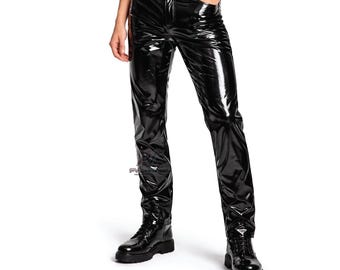 Pantalones de vinilo PVC para hombre y mujer - Pantalones negros ajustados de alto brillo "Glass" - Ropa gótica cyberpunk de talla personalizada, pantalón verde neón