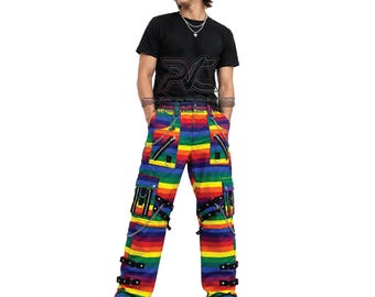 Rainbow Techwear Cargo Pants with Chains • Gothic Punk Pride Festival Joggers • Cyberpunk Harajuku Streetwear Baggy Pants Unisex Trousers