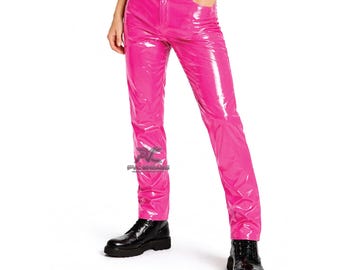 PVC Vinyl Pants for Men & Women - High Shine "Glass" Black Slim Fit Trousers -Custom Size Gothic Cyberpunk Clothing