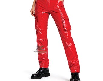Glossy  PVC Cargo Pants | Shiny Vinyl Streetwear Trousers | Y2K Cyberpunk Festival Outfit | Liquid  Rave Wear | High Shine Mens Punk Trouser