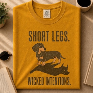 Short Legs, Wicked Intentions Dachshund Halloween Shirt, Funny Doxie Attitude Tee, Sausage Dog Gift