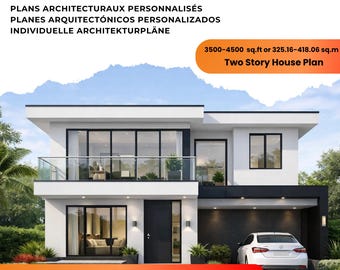 Custom Luxury Two-Story Home Plan + 3D Elevation (3500–4500 sq ft)