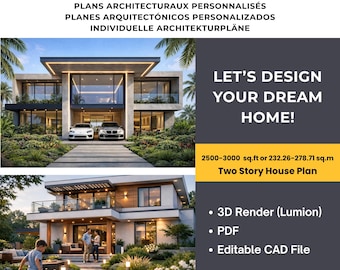 Custom Two-Story Home Floor Plan + 3D Design (2500–3000 sq ft)