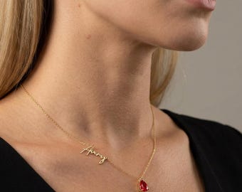 Personalized Name Necklace with Birthstone, Summer Jewelry, Custom Teardrop Pendant, Best Friend Gifts, Everyday Necklace