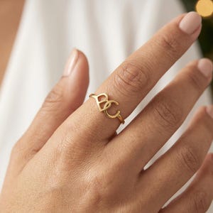 Two Initial Ring, Custom Couple Initials Ring, Personalized Logo Letter Ring, Christmas Gift for Her, Anniversary Keepsake Jewelry Gift