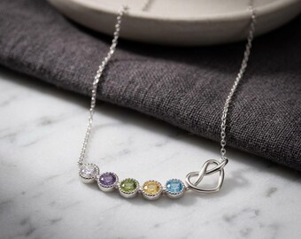 Benutzerdefinierte Familie Birthstone Halskette, Unendlichkeit Herz Anhänger, Multi Stein Minimalist Kette, Sommer Halskette, Brautjungfer Geschenk