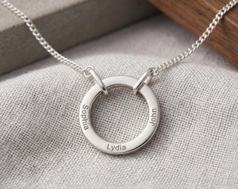 Herren personalisierte Ring Halskette, Benutzerdefinierte Namen Kette, Familien Name Anhänger, Alltag Halskette, Gravierte dünne Panzerkette, Ehemann Papa Geschenk