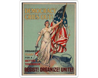 Democracy Cries Out Vintage Patriotic Poster sticker | Kiss-Cut Stickers