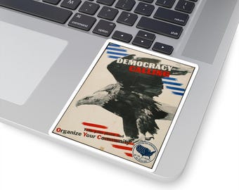 Democracy Calling Eagle Kiss-Cut Sticker | Patriotic Political Poster Design
