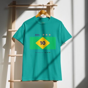 Custom Number BRAZIL Football T-Shirt, Personalized Soccer Tee, Minimal Fan Shirt, Jersey Inspired Design