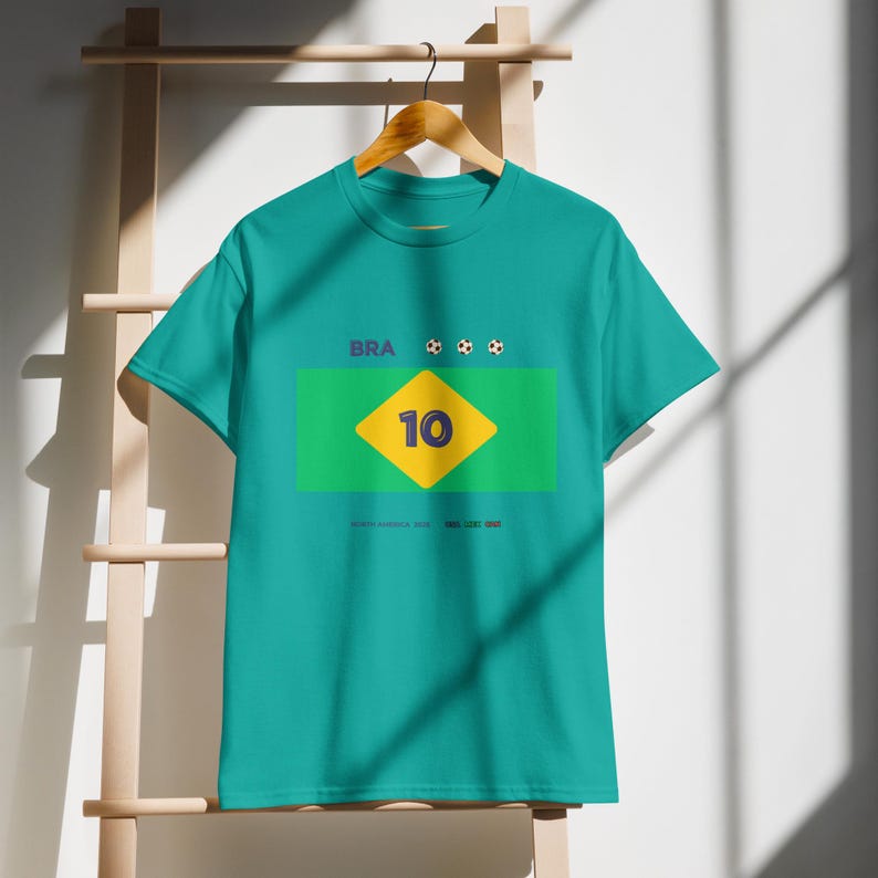 Custom Number BRAZIL Football T-Shirt, Personalized Soccer Tee, Minimal Fan Shirt, Jersey Inspired Design