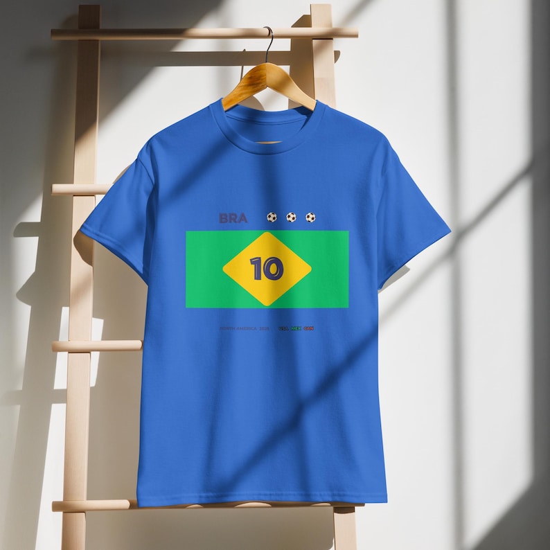 Custom Number BRAZIL Football T-Shirt, Personalized Soccer Tee, Minimal Fan Shirt, Jersey Inspired Design